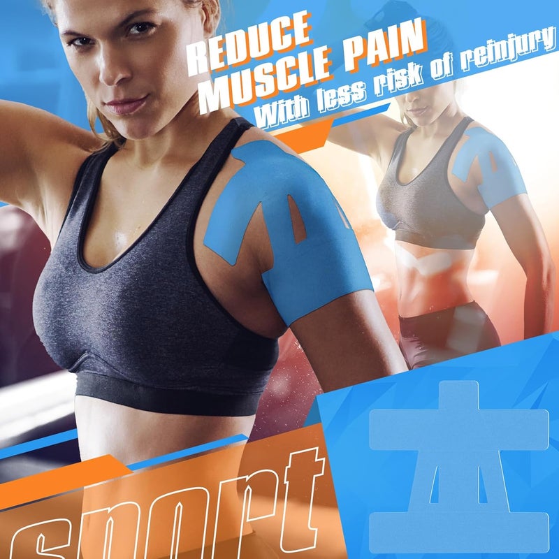 Anglechic 12 Count Kinesiology Tape for Shoulder Pain Relief Pre Cut Sports Waterproof Breathable Enhance Elastic Kinesiology Athletic Tape for Shoulder Support and Muscle Sports(Blue) - Image 5